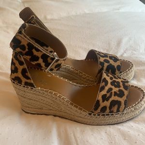 Franco Sarto leather leopard wedges